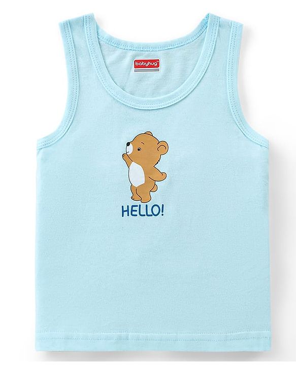 Babyhug 100% Cotton Sleeveless Sandos With Teddy Bear & Star Print Pack Of 5 - Blue & Yellow