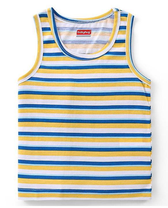Babyhug 100% Cotton Sleeveless Sandos With Teddy Bear & Star Print Pack Of 5 - Blue & Yellow