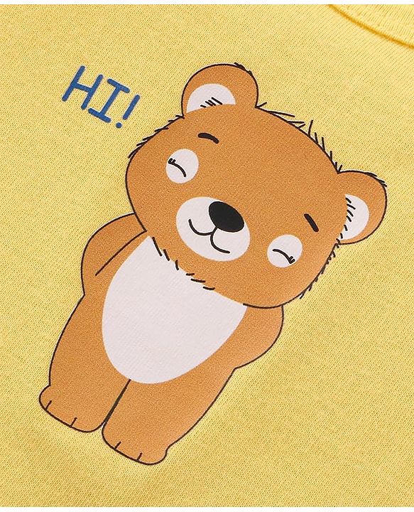 Babyhug 100% Cotton Sleeveless Sandos With Teddy Bear & Star Print Pack Of 5 - Blue & Yellow