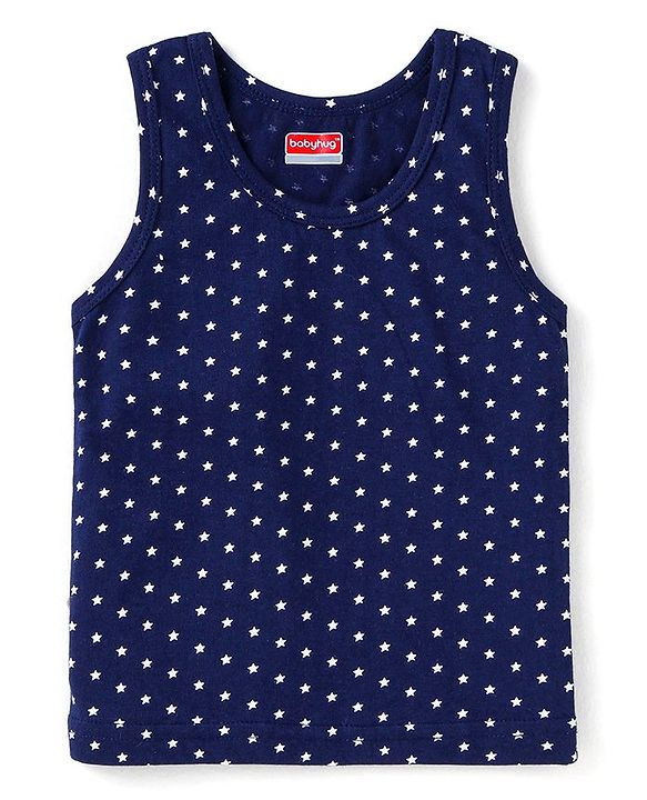 Babyhug 100% Cotton Knit Sleeveless Sando with Stripes Panda & Star Print Pack of 5 - Blue Green & Yellow