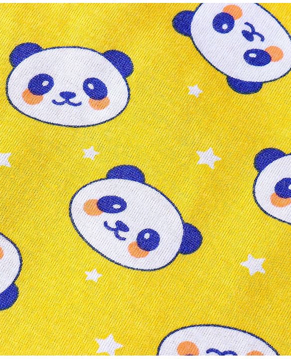 Babyhug 100% Cotton Knit Sleeveless Sando with Stripes Panda & Star Print Pack of 5 - Blue Green & Yellow