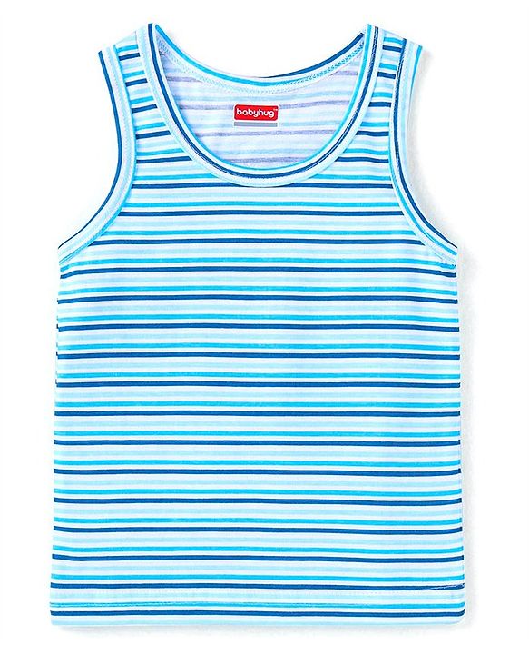 Babyhug 100% Cotton Knit Sleeveless Sando with Stripes Panda & Star Print Pack of 5 - Blue Green & Yellow