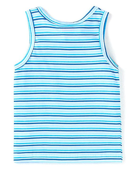 Babyhug 100% Cotton Knit Sleeveless Sando with Stripes Panda & Star Print Pack of 5 - Blue Green & Yellow