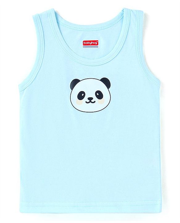 Babyhug 100% Cotton Knit Sleeveless Sando with Stripes Panda & Star Print Pack of 5 - Blue Green & Yellow