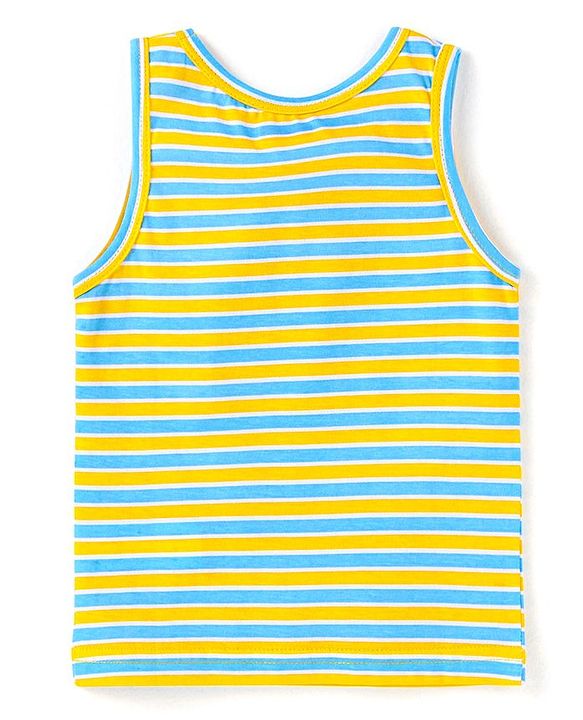 Babyhug 100% Cotton Knit Sleeveless Sando with Stripes Panda & Star Print Pack of 5 - Blue Green & Yellow