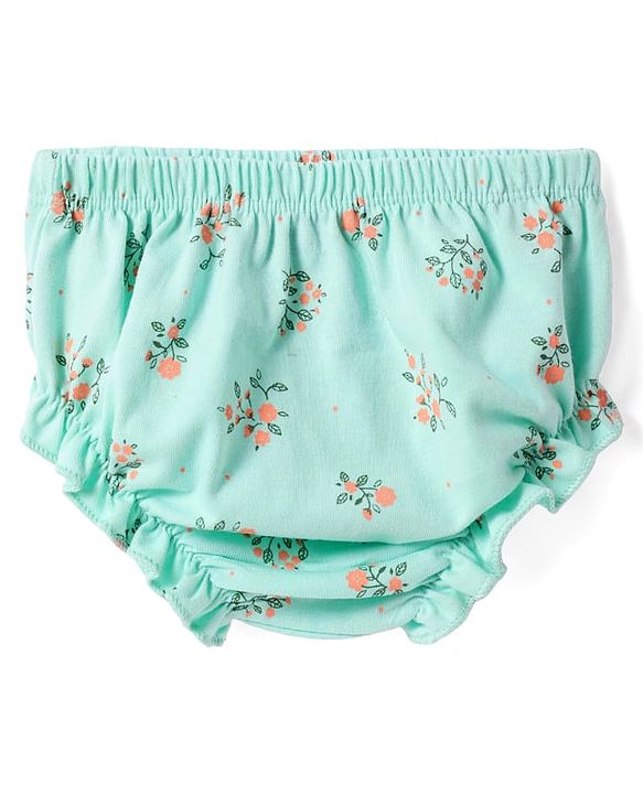 Babyhug Single Jersey Knit Half Sleeves Floral Printed Frock with Bloomer & Bow Applique - Turquoise