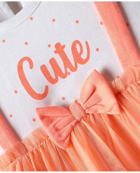 Babyhug Single Jersey Knit Full Sleeves Polka Dots Printed Frock with Bow Applique - Dark Peach