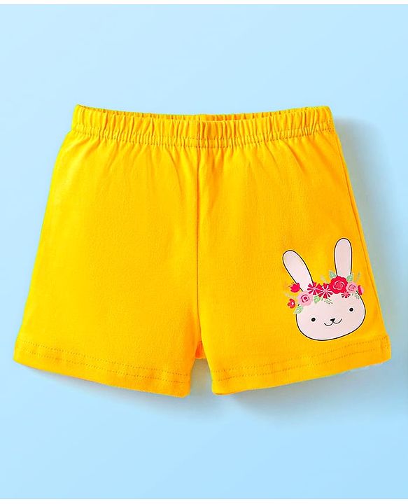 Babyhug 100% Cotton Sleeveless Bunny Printed Sando & Shorts Set - Yellow & White