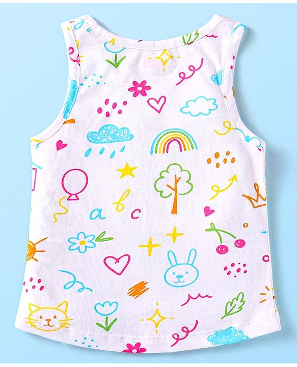 Babyhug 100% Cotton Sleeveless Bunny Printed Sando & Shorts Set - Yellow & White