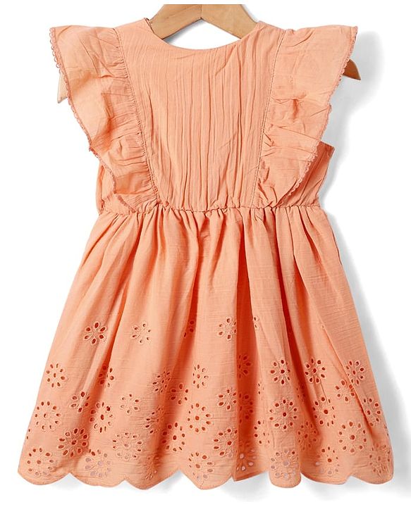 Babyhg Cotton Knit Frill Sleeves Frock With Bloomer & Head Band with Cut out Detailing - Orange