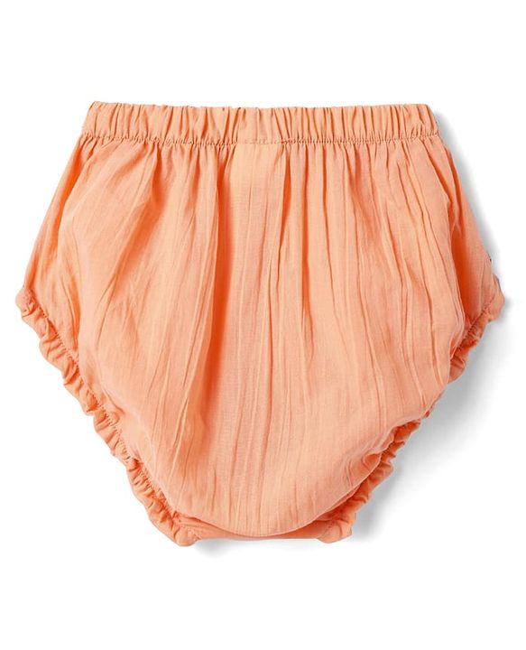 Babyhg Cotton Knit Frill Sleeves Frock With Bloomer & Head Band with Cut out Detailing - Orange