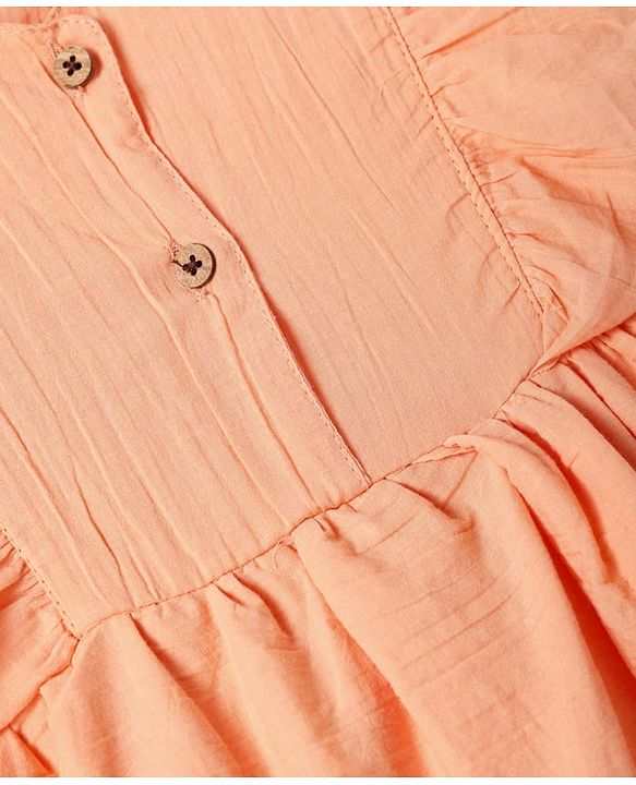 Babyhg Cotton Knit Frill Sleeves Frock With Bloomer & Head Band with Cut out Detailing - Orange