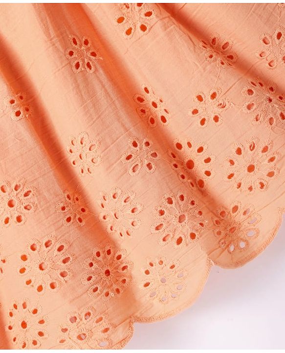 Babyhg Cotton Knit Frill Sleeves Frock With Bloomer & Head Band with Cut out Detailing - Orange