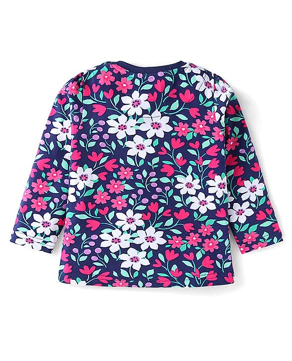 Babyhug Cotton Knit Full Sleeves Floral Printed Night Suit - Navy Blue