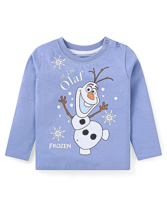 Babyhug Disney Single Jersey Knit Full Sleeves Night Suit With Olaf Graphics - Royal Blue