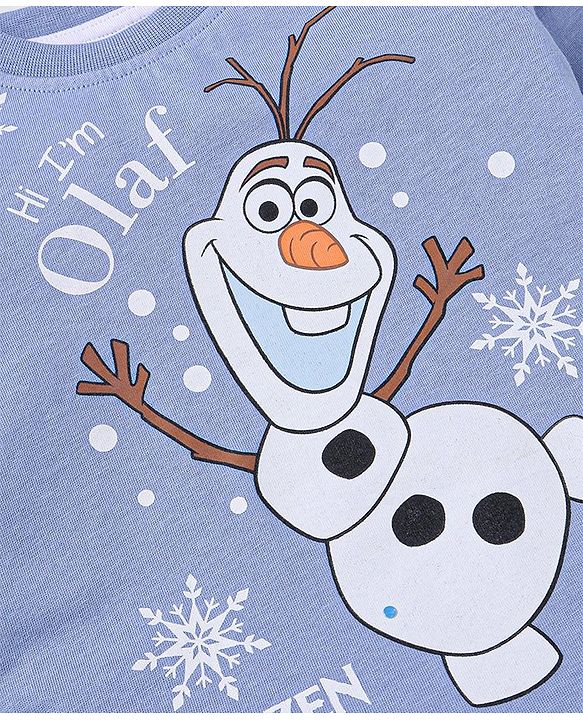 Babyhug Disney Single Jersey Knit Full Sleeves Night Suit With Olaf Graphics - Royal Blue