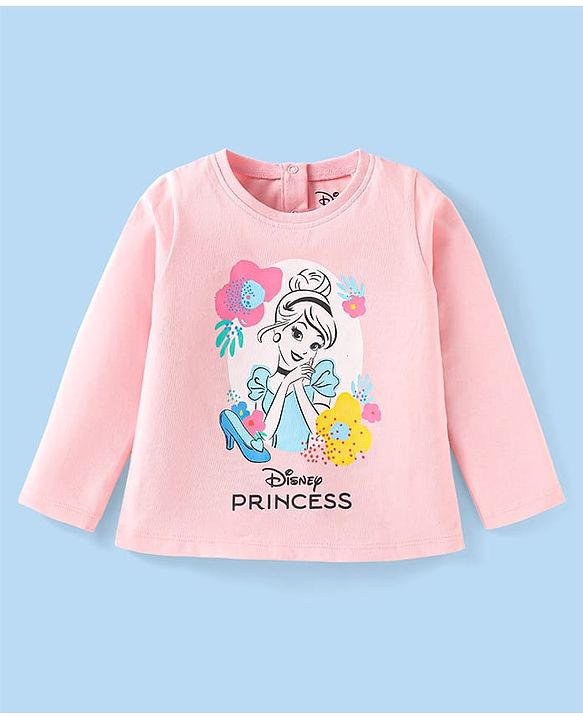Babyhug Disney Single Jersey Knit Full Sleeves Night Suit with Disney Princess Print - Pink