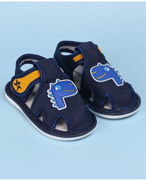 Cute Walk by Babyhug Velcro Closure Sandals with Dino Applique - Navy Blue