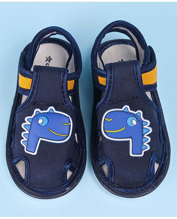 Cute Walk by Babyhug Velcro Closure Sandals with Dino Applique - Navy Blue