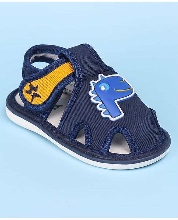 Cute Walk by Babyhug Velcro Closure Sandals with Dino Applique - Navy Blue