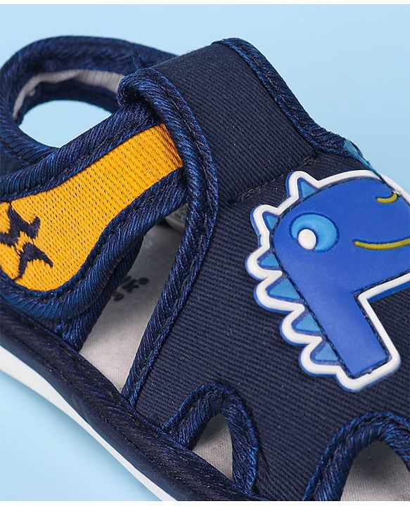 Cute Walk by Babyhug Velcro Closure Sandals with Dino Applique - Navy Blue