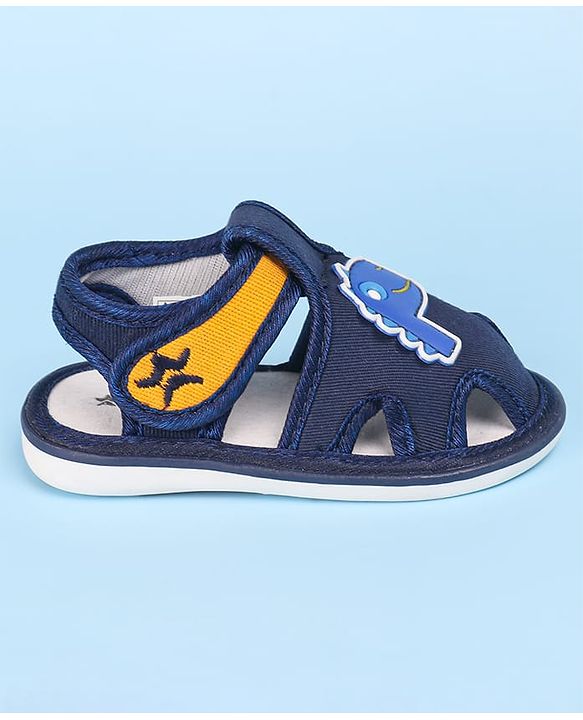 Cute Walk by Babyhug Velcro Closure Sandals with Dino Applique - Navy Blue