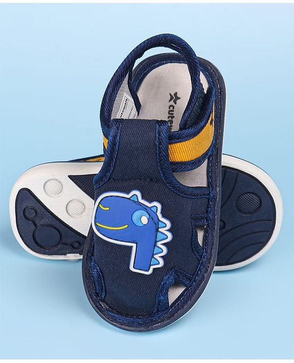 Cute Walk by Babyhug Velcro Closure Sandals with Dino Applique - Navy Blue