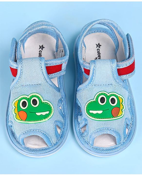 Cute Walk by Babyhug Velcro Closure Sandals with Dino Applique - Light Blue