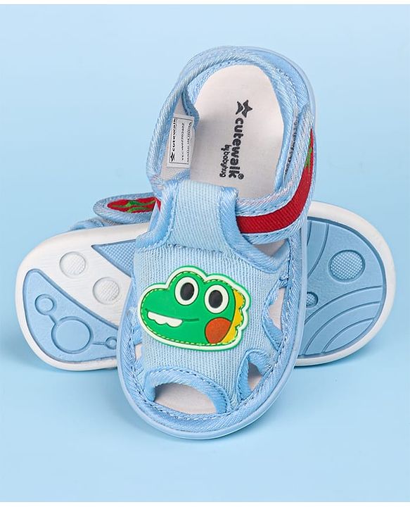 Cute Walk by Babyhug Velcro Closure Sandals with Dino Applique - Light Blue