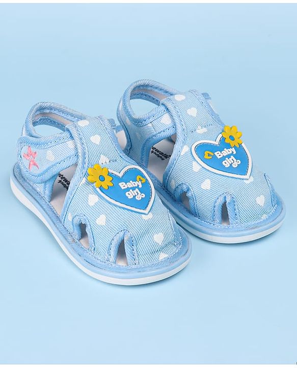 Cute Walk by Babyhug Sandals with Heart Applique & Velcro Closure - Light Blue