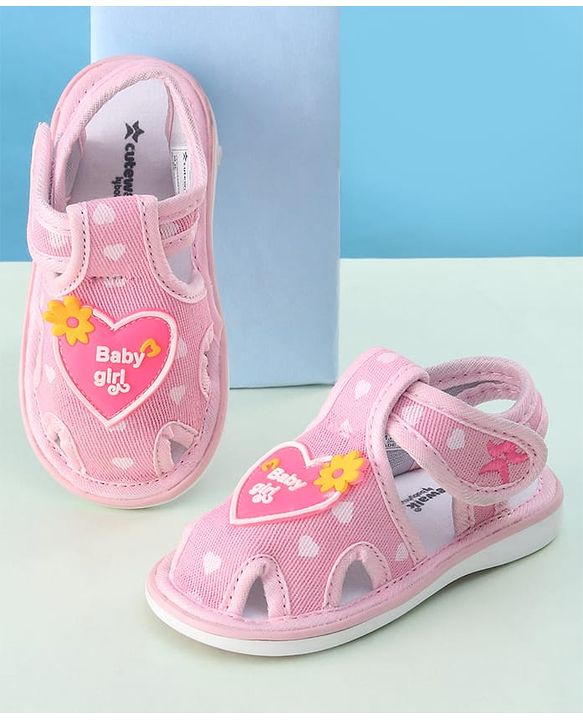 Cute Walk by Babyhug Sandals with Heart Applique & Velcro Closure - Pink