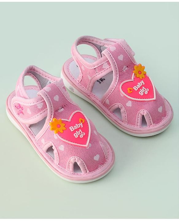 Cute Walk by Babyhug Sandals with Heart Applique & Velcro Closure - Pink