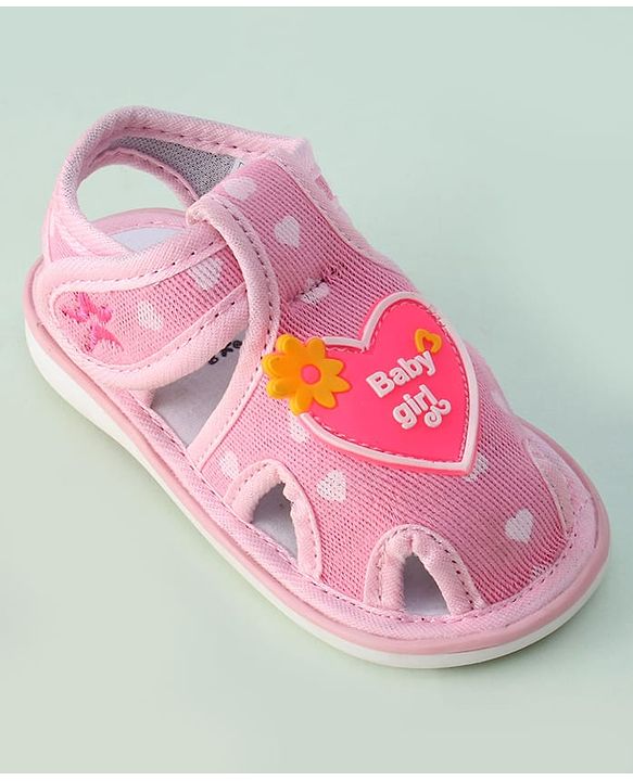 Cute Walk by Babyhug Sandals with Heart Applique & Velcro Closure - Pink