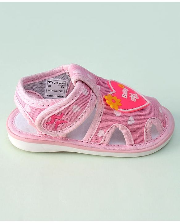 Cute Walk by Babyhug Sandals with Heart Applique & Velcro Closure - Pink