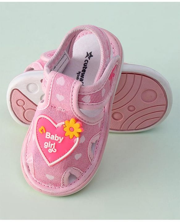 Cute Walk by Babyhug Sandals with Heart Applique & Velcro Closure - Pink