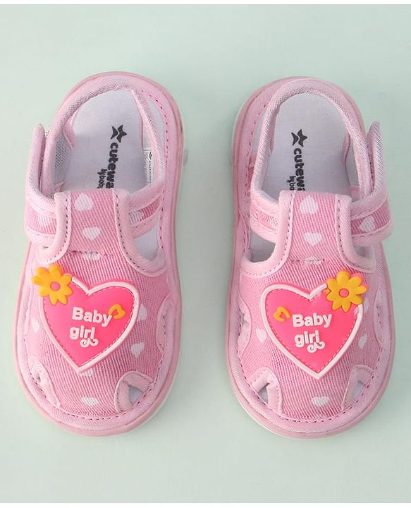 Cute Walk by Babyhug Sandals with Heart Applique & Velcro Closure - Pink