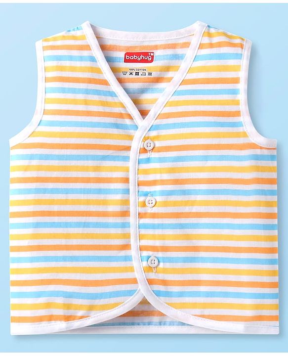 Babyhug 100% Cotton Woven Sleeveless Jhablas with Stripes & Vehicle Print Pack of 3 - Orange & White