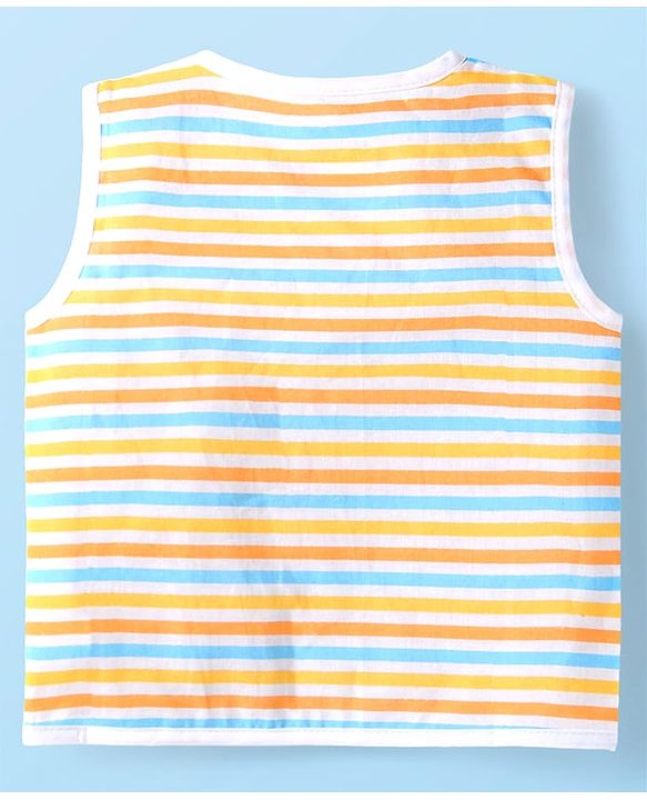 Babyhug 100% Cotton Woven Sleeveless Jhablas with Stripes & Vehicle Print Pack of 3 - Orange & White