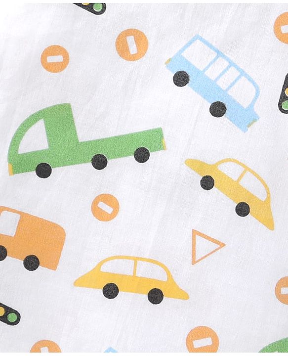 Babyhug 100% Cotton Woven Sleeveless Jhablas with Stripes & Vehicle Print Pack of 3 - Orange & White