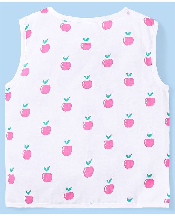 Babyhug 100% Cotton Woven Sleeveless Polka Dots & Apple Printed Front Open Jhablas Pack of 3 - White Yellow & Pink