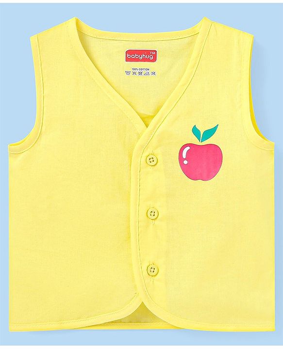 Babyhug 100% Cotton Woven Sleeveless Polka Dots & Apple Printed Front Open Jhablas Pack of 3 - White Yellow & Pink