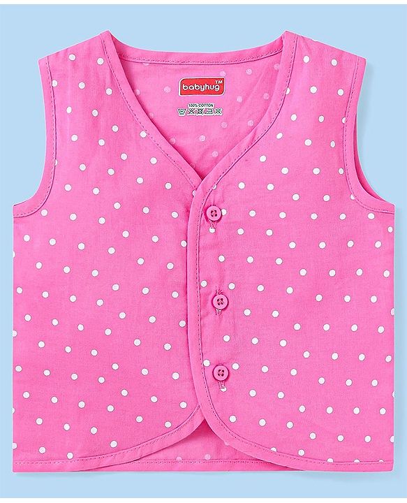 Babyhug 100% Cotton Woven Sleeveless Polka Dots & Apple Printed Front Open Jhablas Pack of 3 - White Yellow & Pink