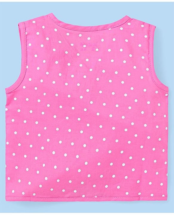 Babyhug 100% Cotton Woven Sleeveless Polka Dots & Apple Printed Front Open Jhablas Pack of 3 - White Yellow & Pink