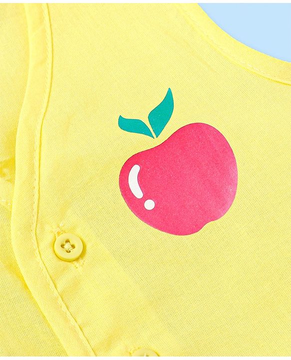 Babyhug 100% Cotton Woven Sleeveless Polka Dots & Apple Printed Front Open Jhablas Pack of 3 - White Yellow & Pink