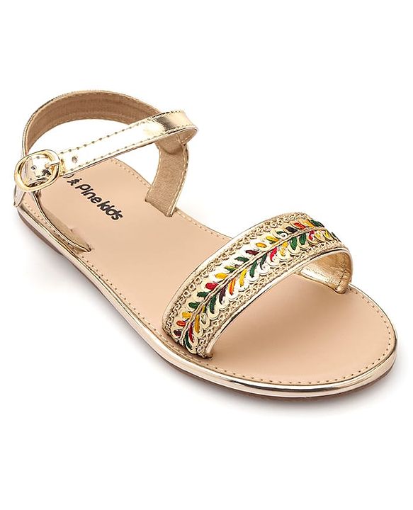 Pine Kids Party Wear Sandals with Buckle Closure & Sequin Detailing - Golden
