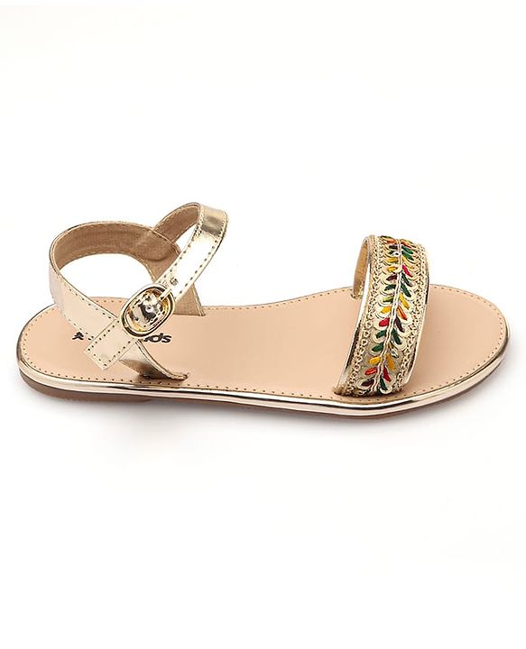 Pine Kids Party Wear Sandals with Buckle Closure & Sequin Detailing - Golden