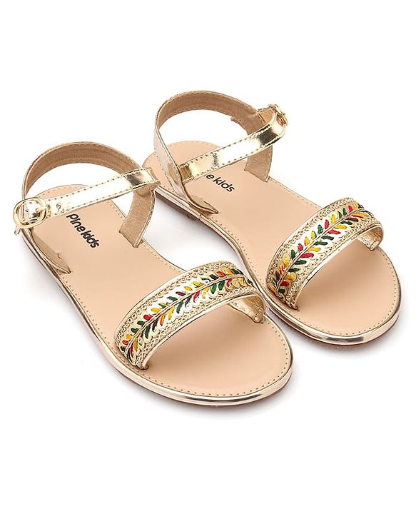 Pine Kids Party Wear Sandals with Buckle Closure & Sequin Detailing - Golden