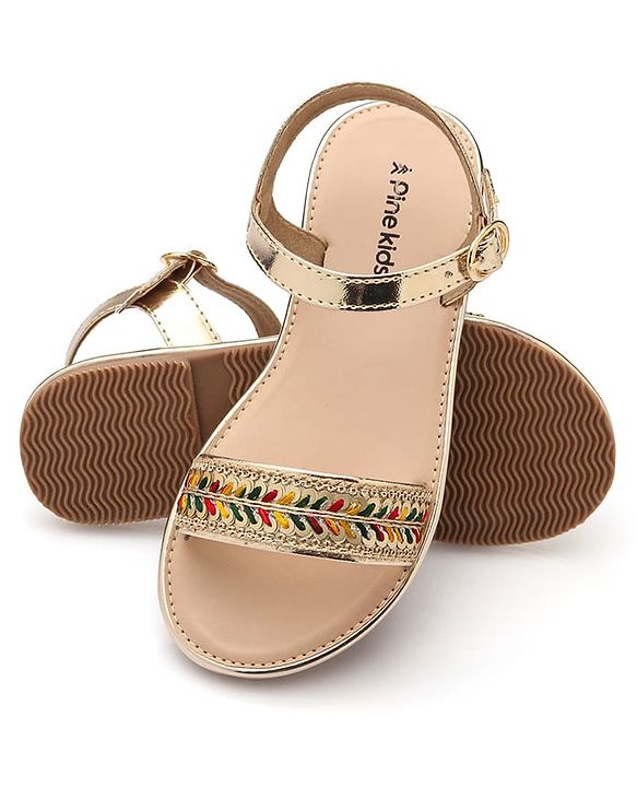 Pine Kids Party Wear Sandals with Buckle Closure & Sequin Detailing - Golden