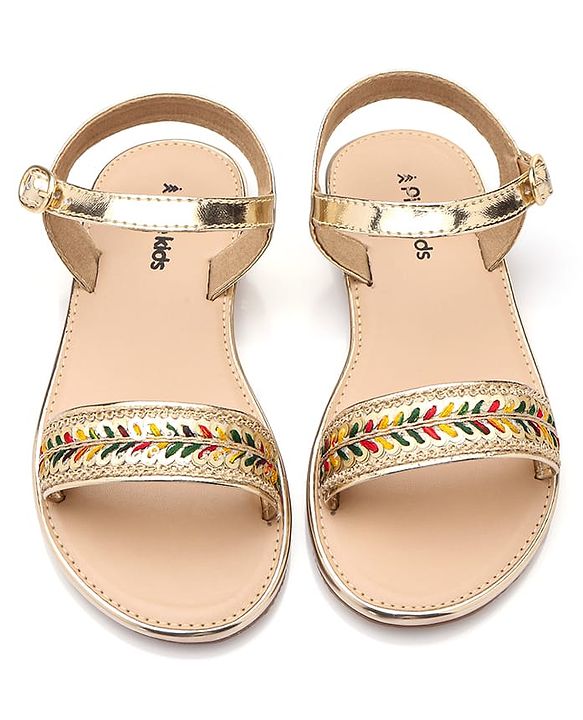 Pine Kids Party Wear Sandals with Buckle Closure & Sequin Detailing - Golden