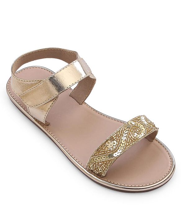 Pine Kids Formal & Party Wear Sandal with Velcro Closer  & Sequence Embroidery - Gold